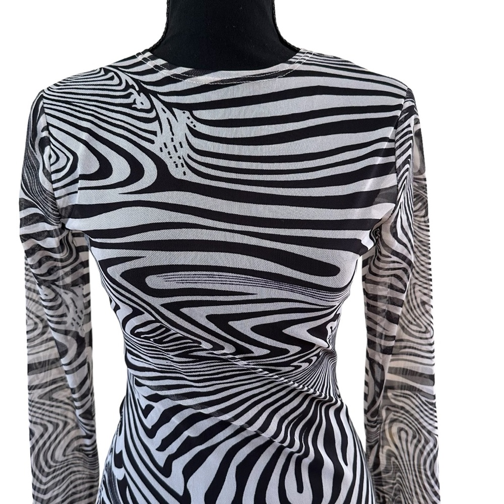 Women’s Sheer Long Sleeve Bodycon Zebra Print Dress Black & White Size S NWOT - Picture 2 of 11